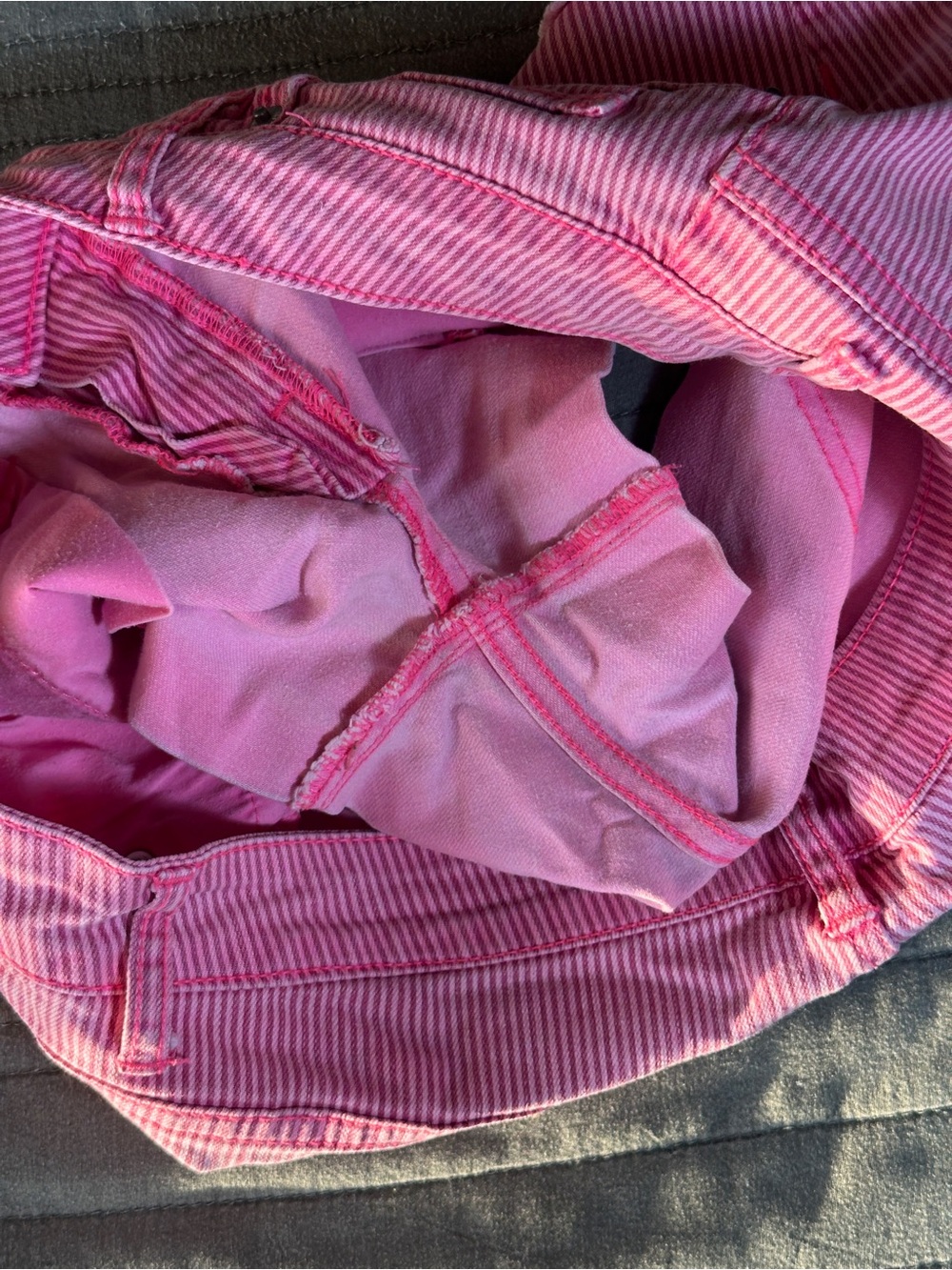 Vintage Y2K Aéropostale Pink Striped Low Rise Micro Denim Shorts Size 5/6 - Picture 8 of 13